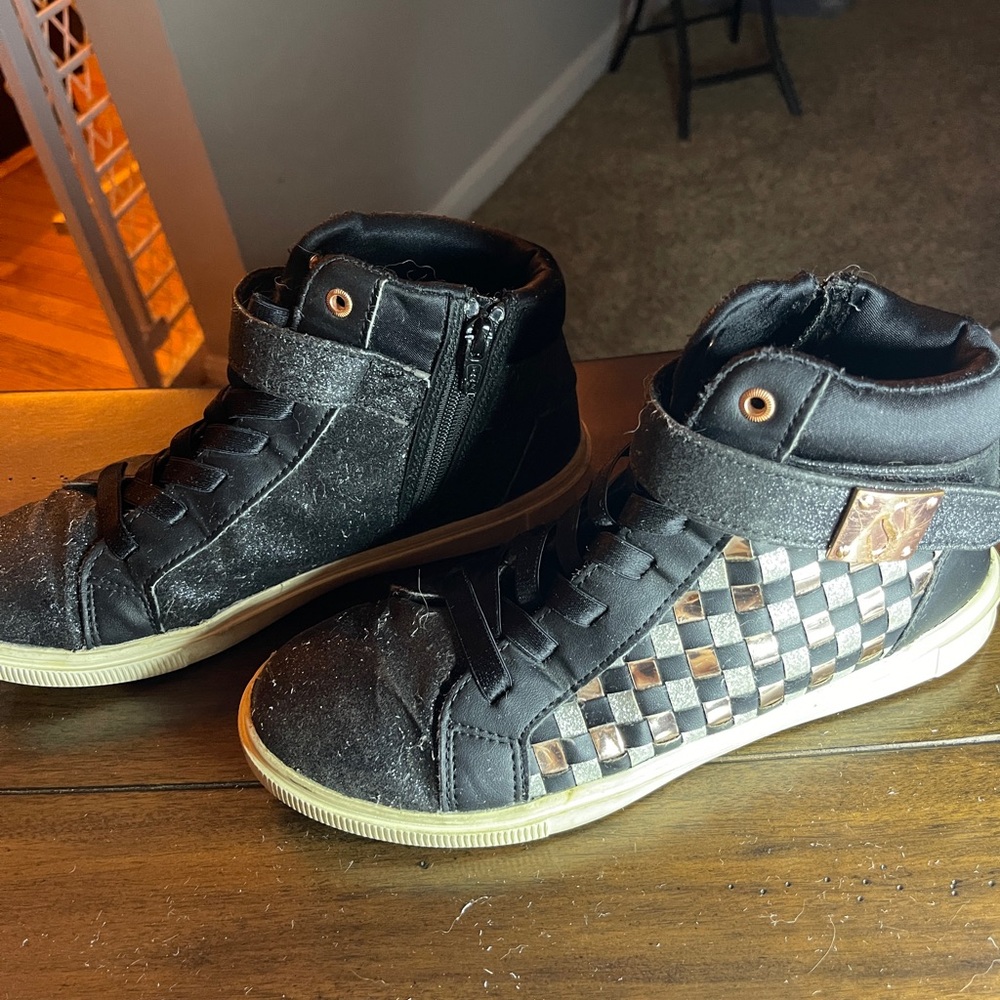 Skechers Black and Gold High-Top Sneakers with Metallic Accents - Picture 3 of 8